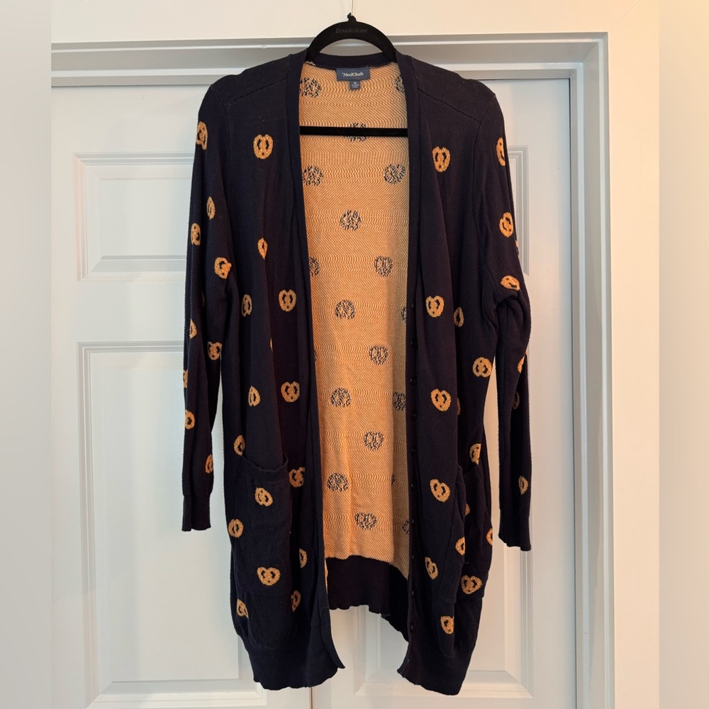 Modcloth Black and Orange Open Front Cardigan Sweater